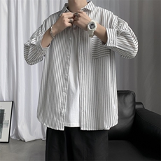 男士七分袖学生个性显瘦休闲中袖青年衬衫新款港风宽松条纹衬衣，男装衬衫，星座302B-2