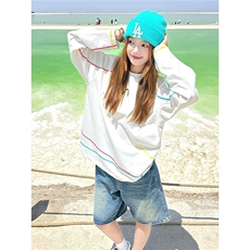 夏季撞色哈苏线运动长袖t恤女美式复古多巴胺速干衣透气羽毛球服，男装防晒衣，星座603-2