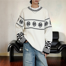 美式覆古撞色提花费尔岛针织衫男女cleanfit情侣毛衣慵懒风外套潮，男装针织衫/毛衣，四季星座505