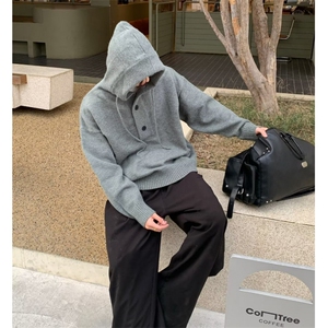 早秋氛围感半开衫连帽毛衣男款美式外套大帽子外搭针织衫M3317图片