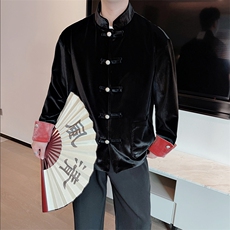 抖音新中式丝绒唐装外套男金属盘扣立领西装时尚夹克0077P140，男装夹克，电商B267