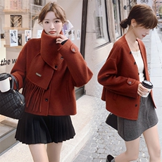 2024秋季新款气质双面呢围脖短款羊毛外套，女装双面呢大衣，千寻