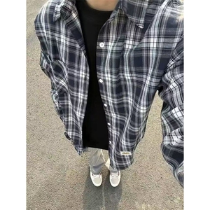 美式复古格子衬衫男潮牌vibe高街长袖衬衣少年感潮流百搭外套春秋图片