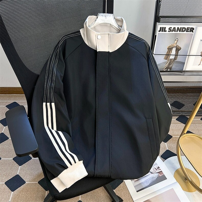 秋季夹克男拉链立领宽松潮款男生外套侧条纹休闲运动风HH601 P57图片