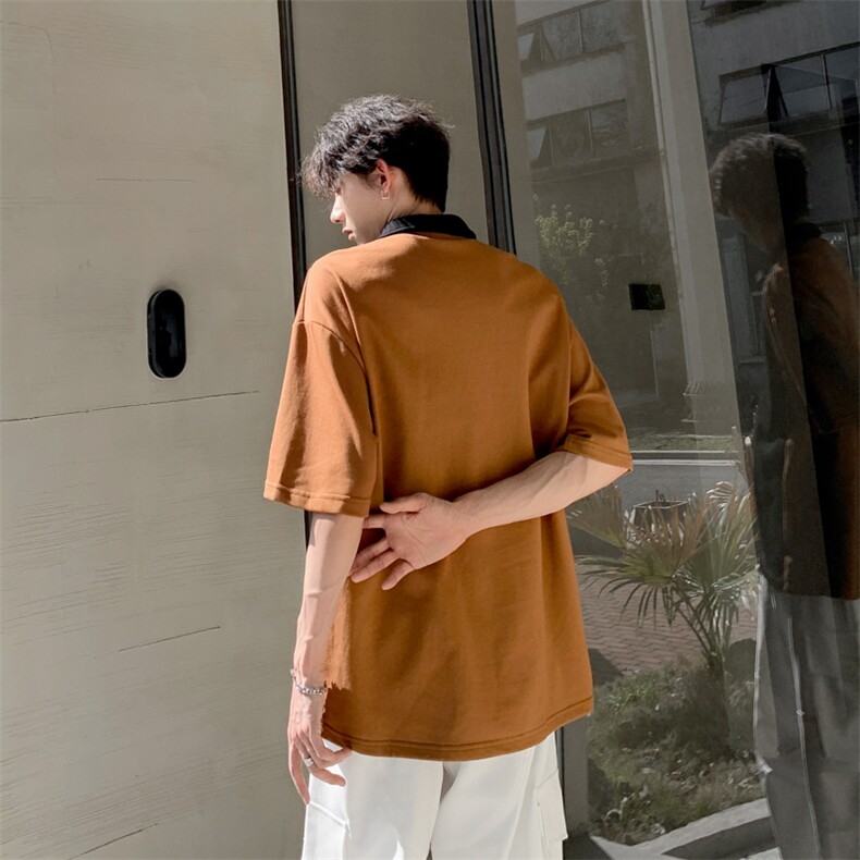 夏季短袖T恤男女拼接撞色POLO领宽松潮牌百搭青少年POLO260-P33,男装Polo衫,星座308B-1