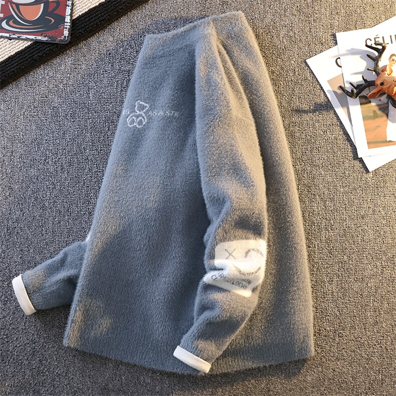 水貂绒冬季提花针织衫男圆领男士毛衣宽松潮A266-ZZS5509-P48图片