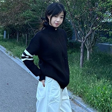 重磅秋冬北极绒开衫毛衣美式复古休闲慵懒风男女立领针织衫外套，男装针织衫/毛衣，电商A486