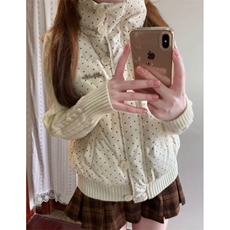 甜美可爱少女麻花针织拼接波点棉服冬季立领保暖外套棉袄M7868，男装棉衣，星座1116A（原606A-3）
