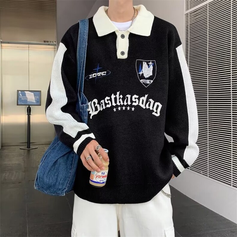 美式复古街头ins潮牌情侣针织衫潮刺绣提花毛衣polo衫M937-P43,男装针织衫/毛衣,星座512-2