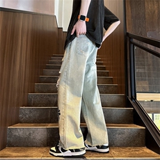 k1080-p55-控78M-5XL现货oversizecleanfit显瘦黄泥牛仔裤破洞，男装牛仔裤，星座116