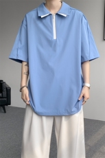 男士夏季冰丝凉感透气短袖衬衫美式青春拼色拼接设计感衬衫T恤，男装衬衫，电商B319