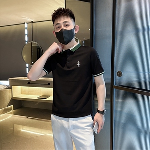2026夏季短袖T恤翻领Polo衫小人刺绣撞色修身潮流半袖D342-T0267图片
