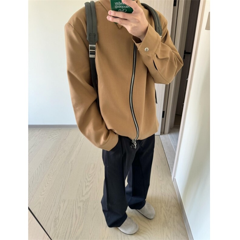 现货自制款现货S型拉链休闲简约卡其经典外套设计感夹克，男装夹克，星座910A