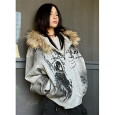 涂鸦印花露肩长袖卫衣女秋季新款做旧宽松显瘦百搭镂空上衣WA265，男装卫衣，星座1116A（原606A-3）