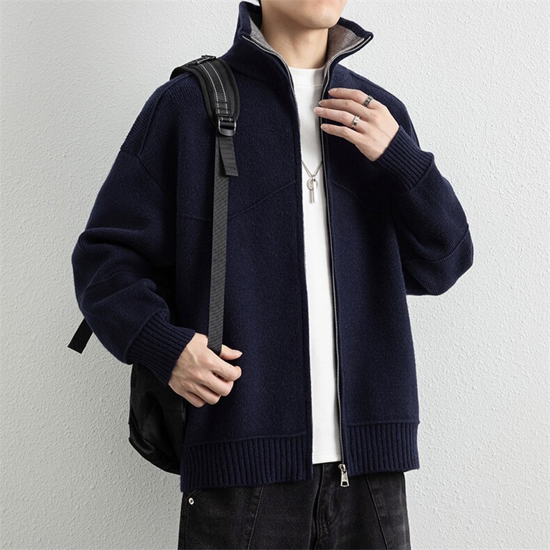 25851-特P70秋季时尚立领毛衣开衫男士针织衫简约宽松外套夹克,男装针织衫/毛衣,电商D310B