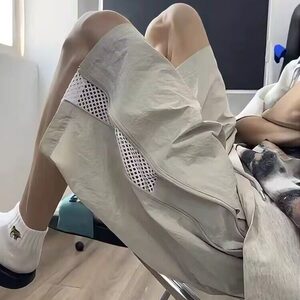 侧拉链网孔透气短裤男款夏季青少年薄款机能风工装裤子运动五分裤图片