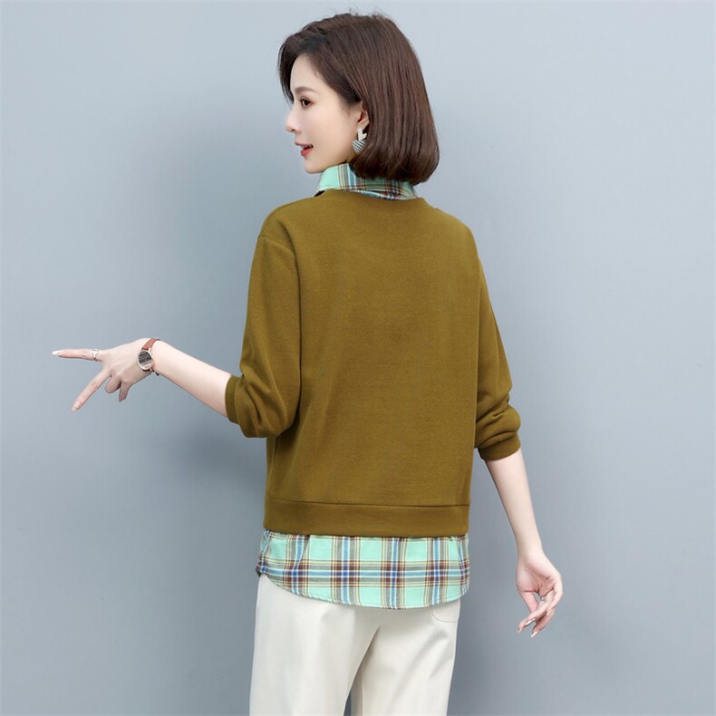 长期现货，复古拼接假两件卫衣女百搭新款女装韩版宽松长袖上衣女,女装卫衣/绒衫,涵誉