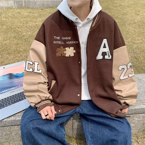 男秋季2023新款长袖棒球服夹克外套W3998P55,黑白格子衬衫搭配什么短袖图片