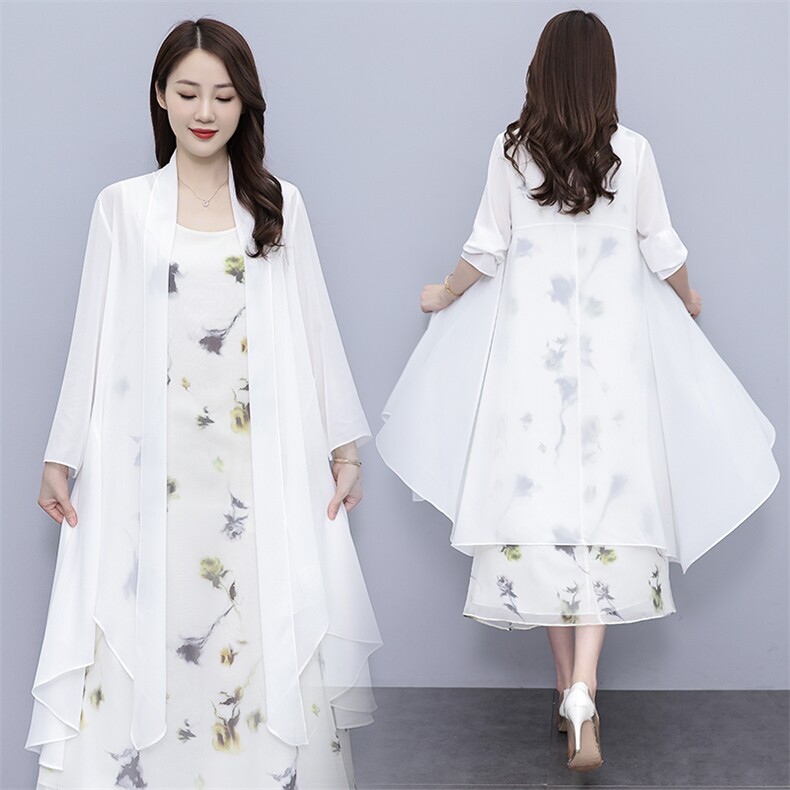 背心连衣裙女2025夏季新款防晒衣雪纺披肩开衫外搭裙子,女装连衣裙,秀美人生