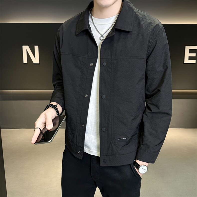 5202-L-4XL-P115店主风春季单排扣纯色翻领特殊面料夹克外套男,男装夹克,电商B255