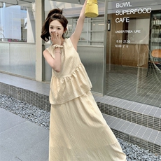 【现货】清冷感禅意仿天丝珍珠领背心2件套8811-P125-K175，女装连衣裙，2C317A