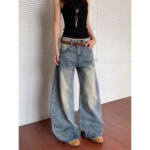 W9645-P58 网图现货 美式高街cleanfit竹节纹理弯刀牛仔裤图片