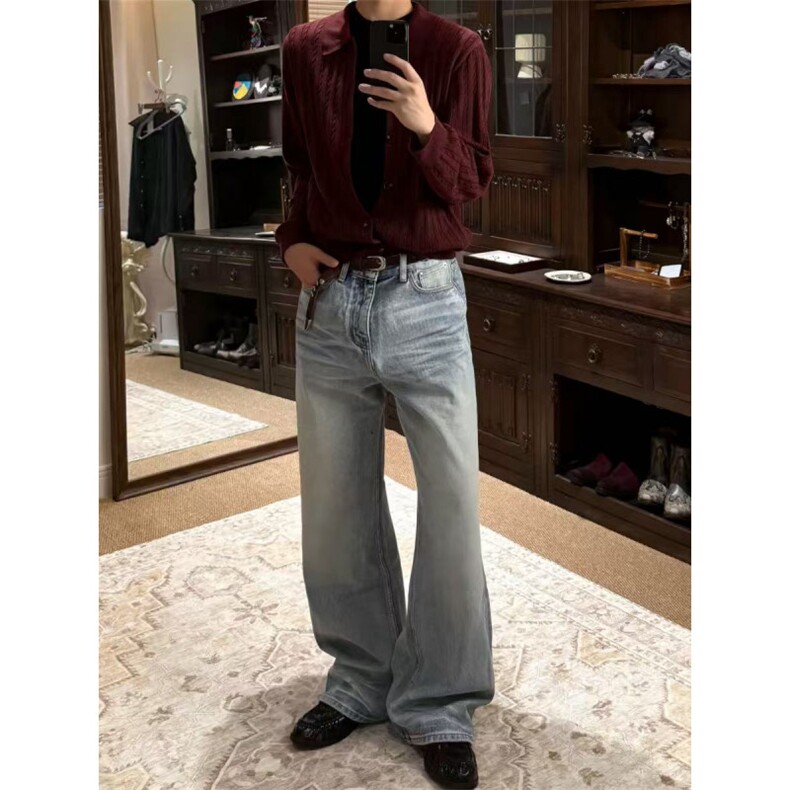 现货~酒红色老钱风秋冬条纹纽花休闲开衫毛衣MY2590批68,男装针织衫/毛衣,星座1411A-6