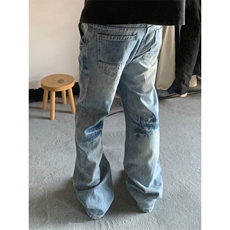 K7053HH-特P48浅蓝色闪电纹牛仔裤男女设计感直筒裤子，男装牛仔裤，星座1007（原301D）