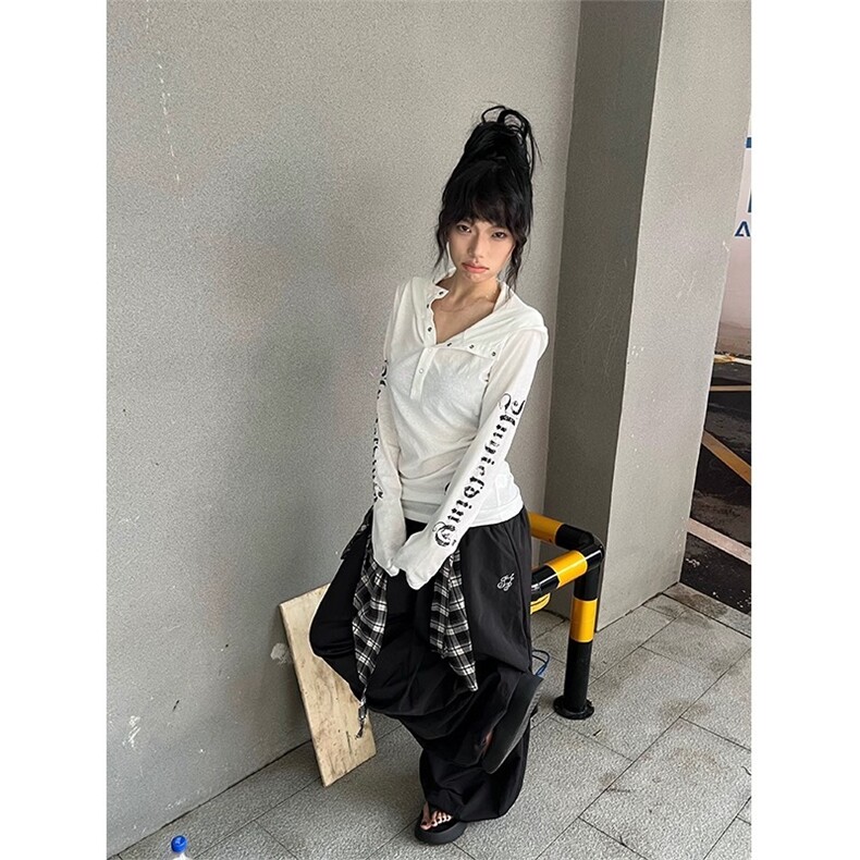 美式复古可拆卸屁帘休闲伞兵裤女街头宽松爵士阔腿裤L90377-P50,男装休闲裤,星座1008
