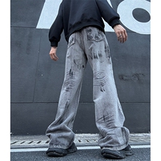 美式设计感牛仔裤男2026新款春季废土风宽松阔腿裤25XK67266特P30，男装牛仔裤，电商A042