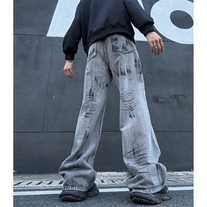 美式设计感牛仔裤男2026新款春季废土风宽松阔腿裤25XK67266特P30图片