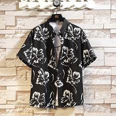 精品花衬衫男短袖夏季痞帅休闲上衣服外套翻领大码衬衣男A012/P35，男装衬衫，电商A012