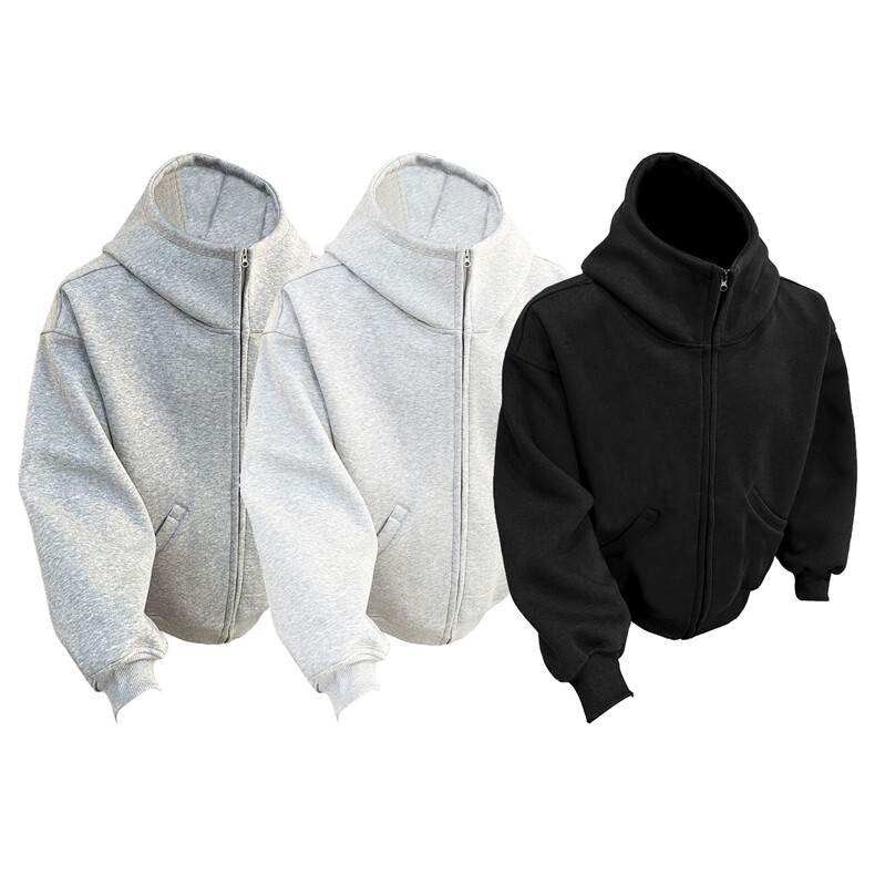 抖音得物高品质25秋冬美式高街宽松结构防风高领连帽卫衣外套W60，男装卫衣，电商A486