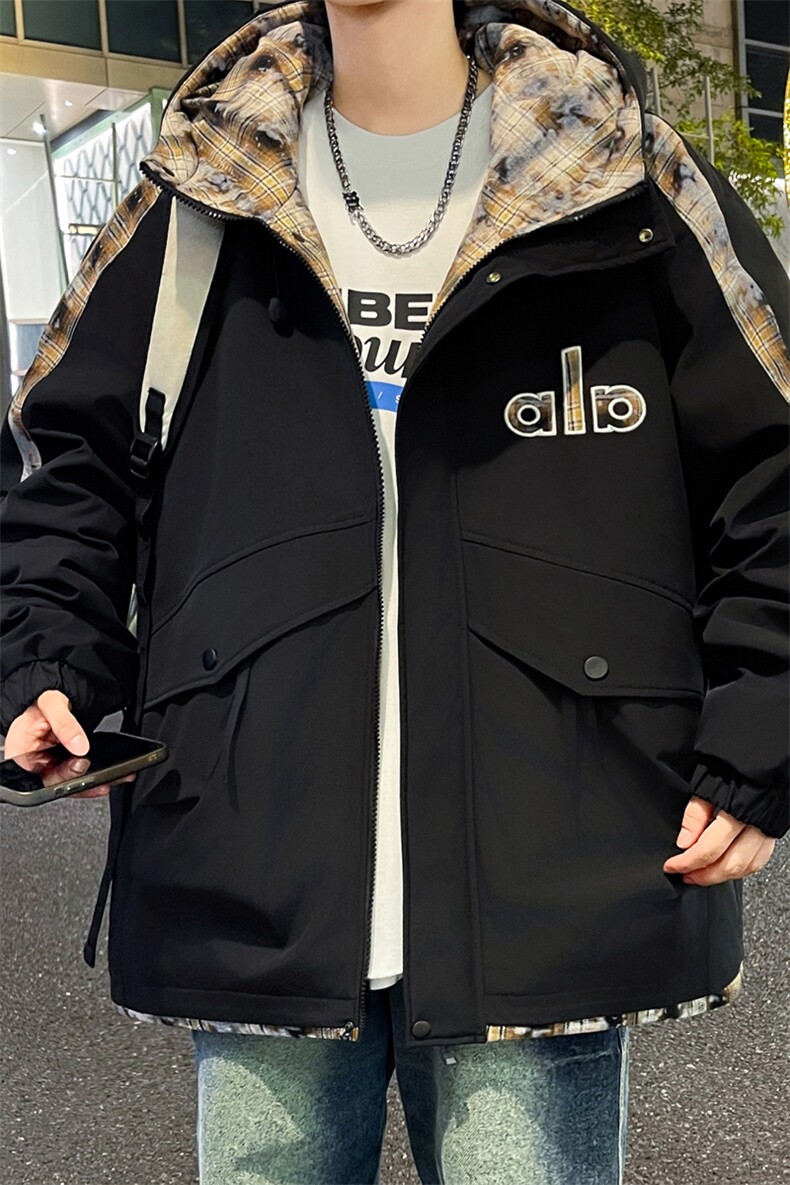 秋冬学院风连帽潮流宽松夹克加绒加厚外套A436-6813-P85145,男装夹克,电商A436