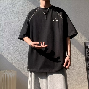 夏季新款美式潮牌简约短袖t恤男宽松设计感上衣T188-P37图片