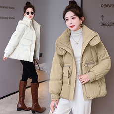 2023新款现货90白鸭绒羽绒服女连帽新款面包服时尚宽松保暖外套，女装羽绒服，时尚俏佳人