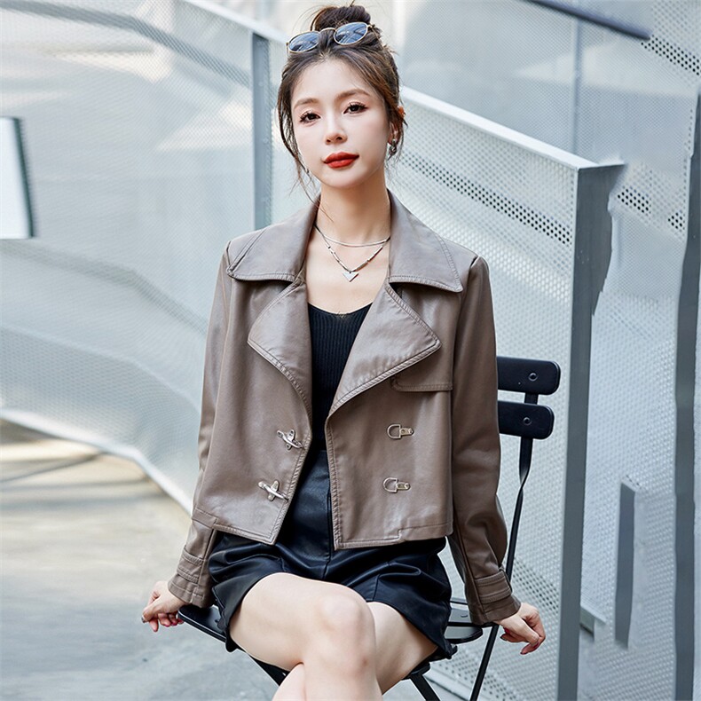 现货皮衣外套女2023年春季新款洋气减龄短款皮夹克潮两件套,女装套装/套裙,江南女神
