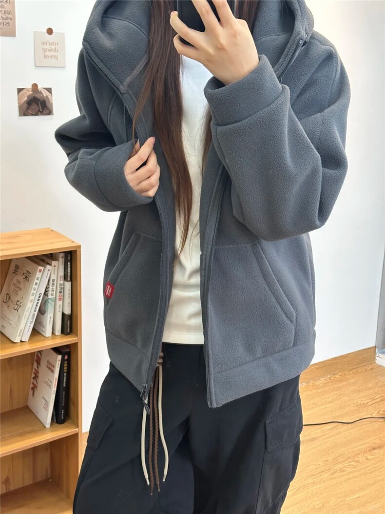 摇粒绒连帽拉链卫衣外套1302-GS02-P55成分100聚酯纤维,女装短外套,星座1302