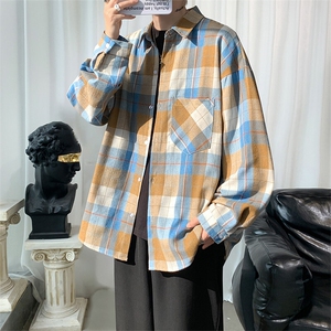 衬衫男2025秋季新款港风宽松磨毛格子长袖衬衣CS603-特P27 无差价,男装衬衫,星座214-3