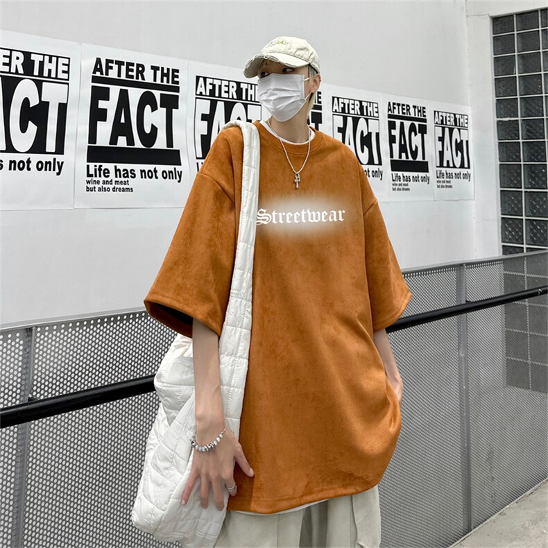 高街麂皮绒圆领休闲夏季短袖T恤男RT3048-P28控48,男装T恤,电商B370