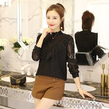 气质街头韩版百搭宽松休闲时尚镂空拼接蕾丝修身2021年春季，女装蕾丝衫/雪纺衫，安之芮娜