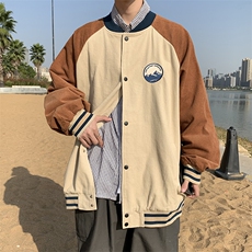 春秋新款复古潮流灯芯绒撞色棒球服外套情侣港风休闲夹克W095-p45，男装夹克，星座1008