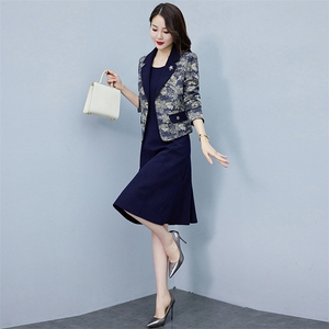 现货-新品】西装外套连衣裙两件套2024年春装新款洋气复古风套装图片