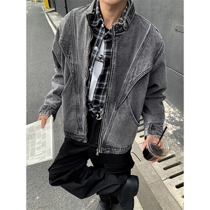 2025复古牛仔夹克男cleanfit简约高级设计感立领外套JK1088-P85图片