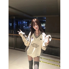 WE1949-P46徽章V领撞色拼接美式重磅运动卫衣男女，男装卫衣，电商B323A