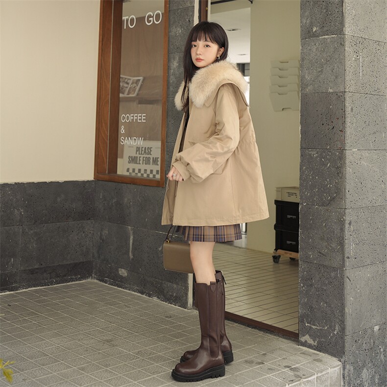 卡其色海军领短款派克棉服女冬超火好看加厚工装羽绒棉衣棉袄外套,女装派克服,2C016