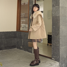 卡其色海军领短款派克棉服女冬超火好看加厚工装羽绒棉衣棉袄外套，女装派克服，2C016