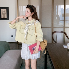2B081-7706-p160-K238韩系条纹针织披肩长袖牛仔上衣2026春季新款，女装短外套，2B081
