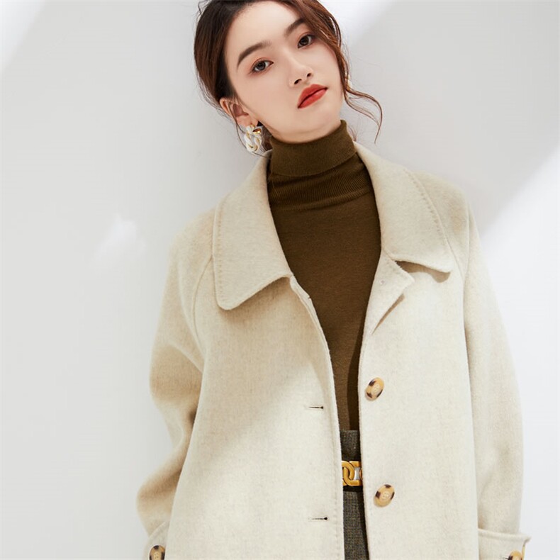 时尚百搭黑色双面呢大衣显瘦保暖长款外套优雅气质女装,女装双面呢大衣,阿吉丽克
