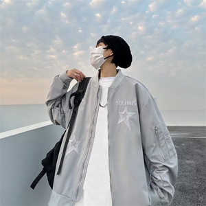 立领简约潮流宽松型日常原宿拉链青春流行春秋长袖新款夹克图片